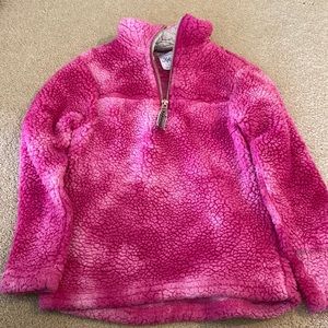 Girls size 4 pink tie dye sherpa pullover with gold detail zipper